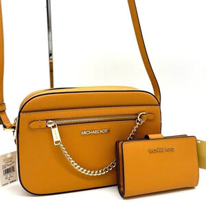 Michael Kors Large EW Crossbody Bag Cider & Medium Bifold Zip Chain Wallet Cider